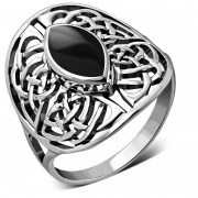 Large, Light, Black Onyx Celtic Knot Silver Ring, r560
